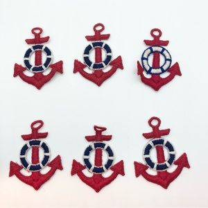 BUNDLE OF 6 1980s EMBROIDERED RED, WHITE & BLUE ANCHOR APPLIQUÉS—NEVER USED!